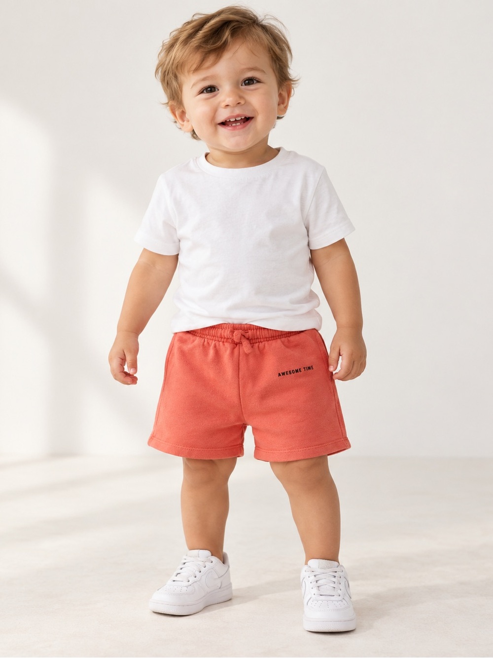 Baby Boys Coral “Awesome Time” Pull-On Sweat Shorts Size 86 / 12–18M